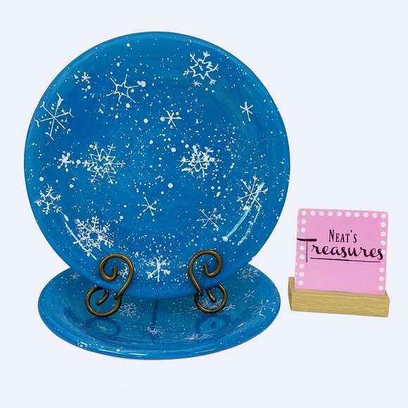 Sonoma SNOWFALL Blue Embossed White Snowflakes Christmas Dinner Plates Set of 2 - Picture 1 of 8